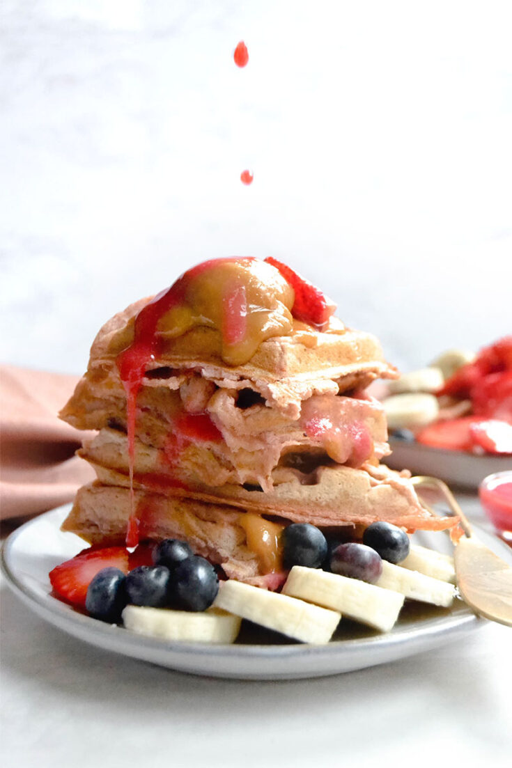 6 Ingredient Decadent Vegan PB&J Waffles 
