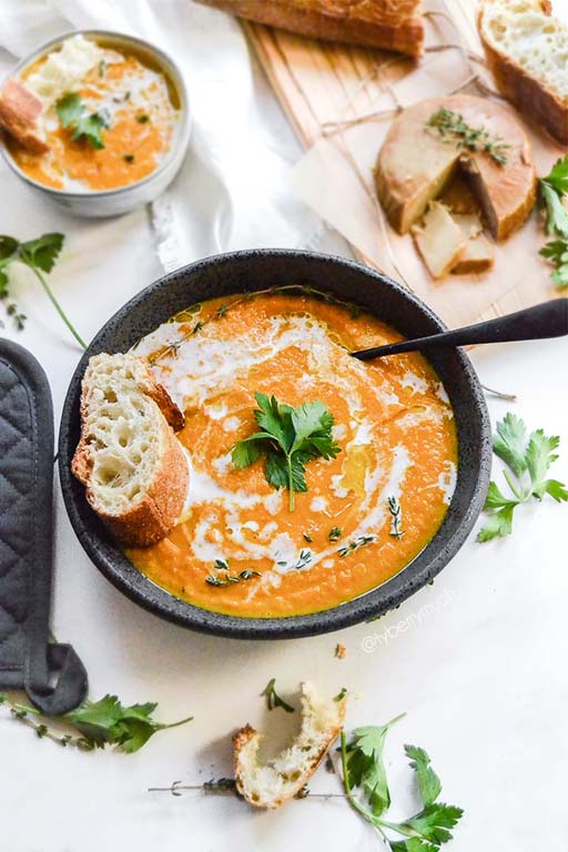 Easy Roasted Sweet Potato Carrot Soup