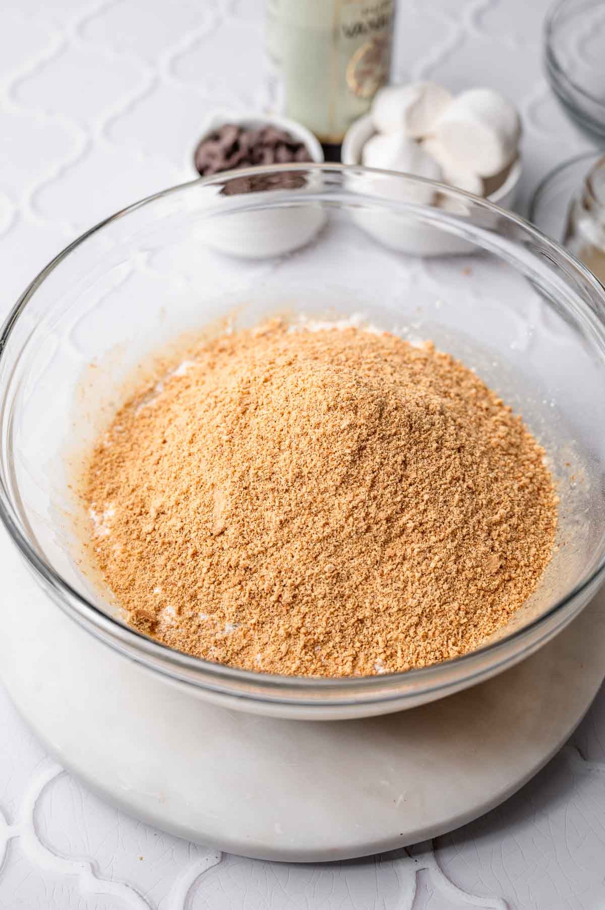 blended graham cracker powder on the wet ingredients.