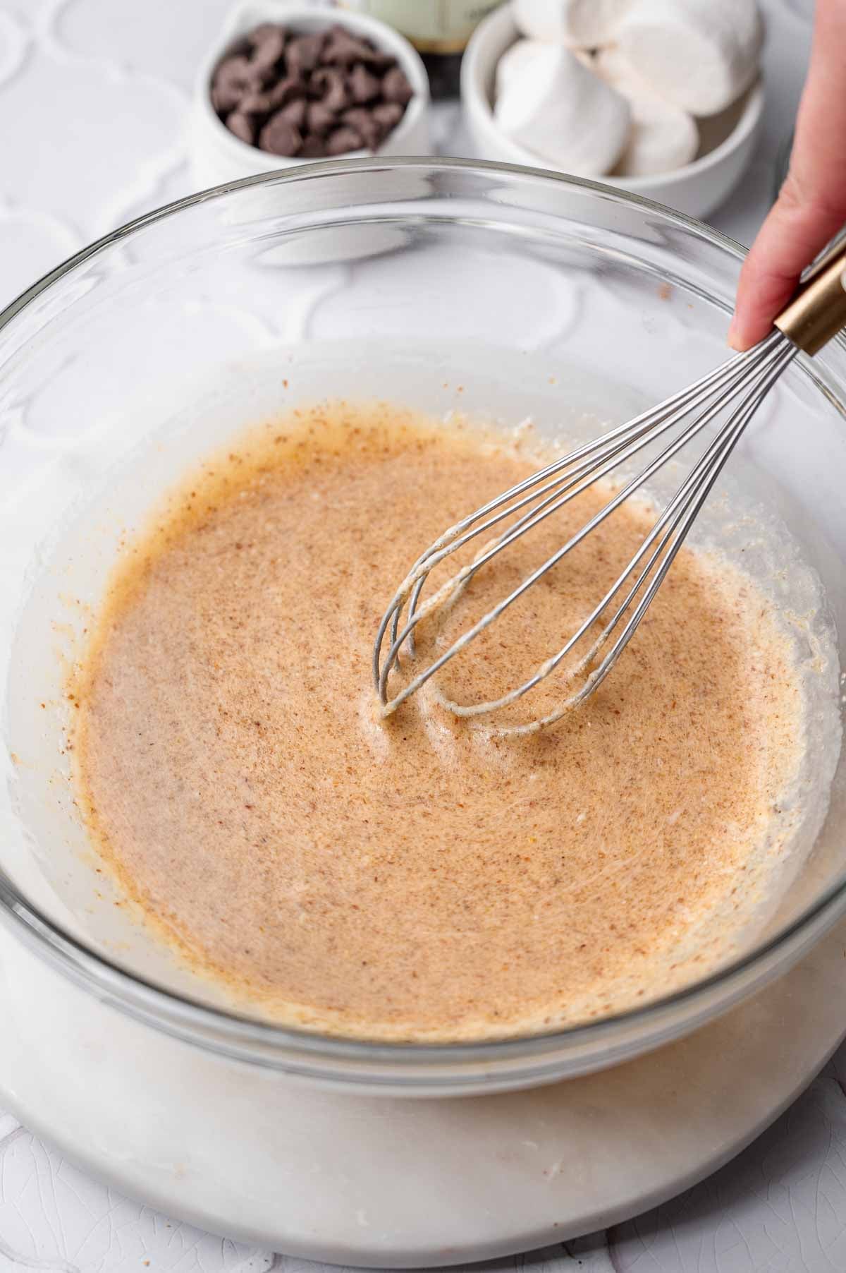 wet ingredients for the cookies in a large glass bowl.