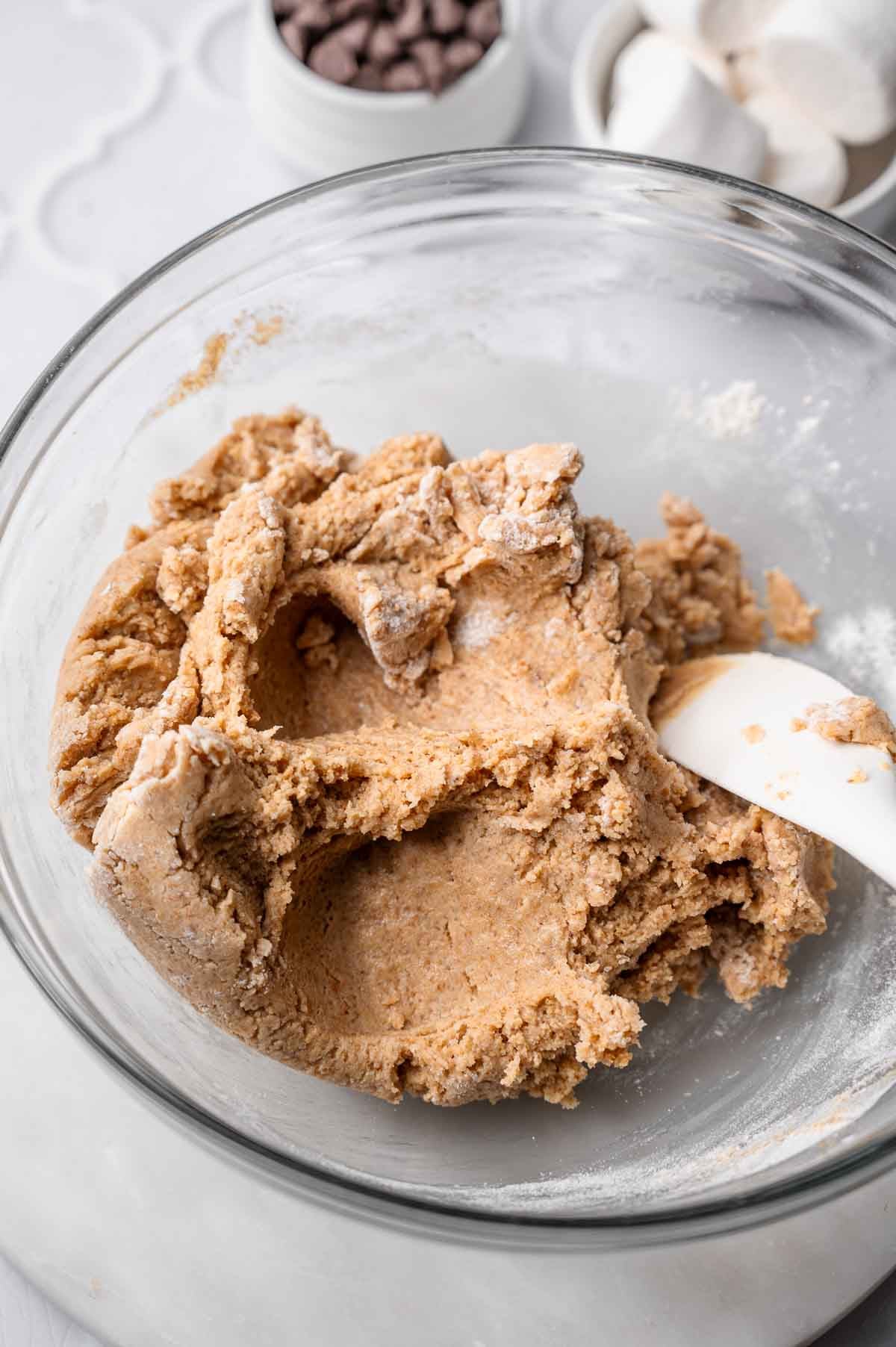 the moon pie cookie dough in a large glass bowl.