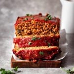 vegan beyond meat meatloaf with homemade bbq sauce.