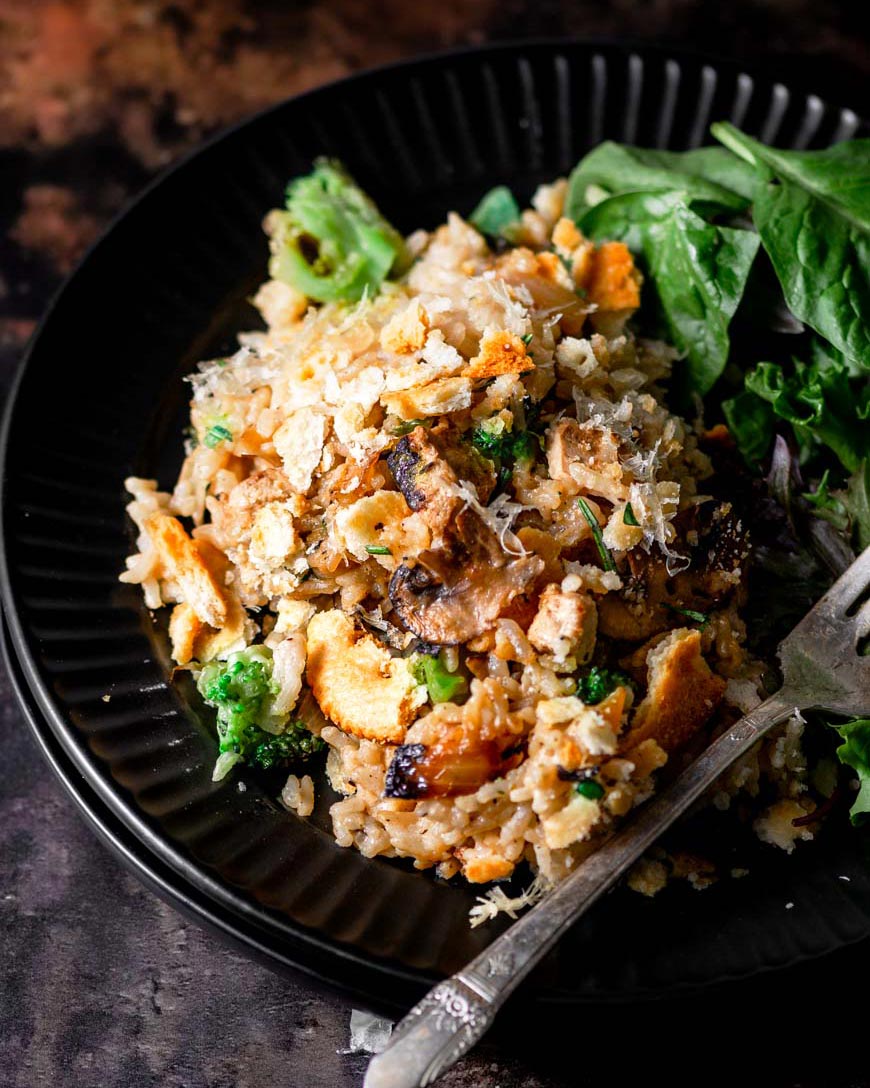 Creamy Vegan Chicken Broccoli Rice Casserole - Thank You Berry Much