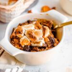 the best vegan sweet potato casserole in a small bowl.