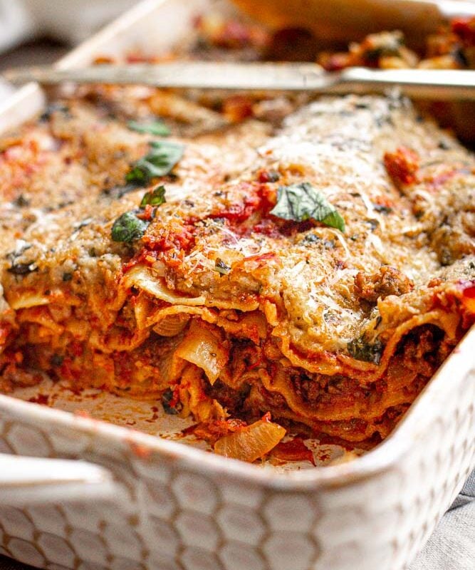 vegan basil bechamel lasagna