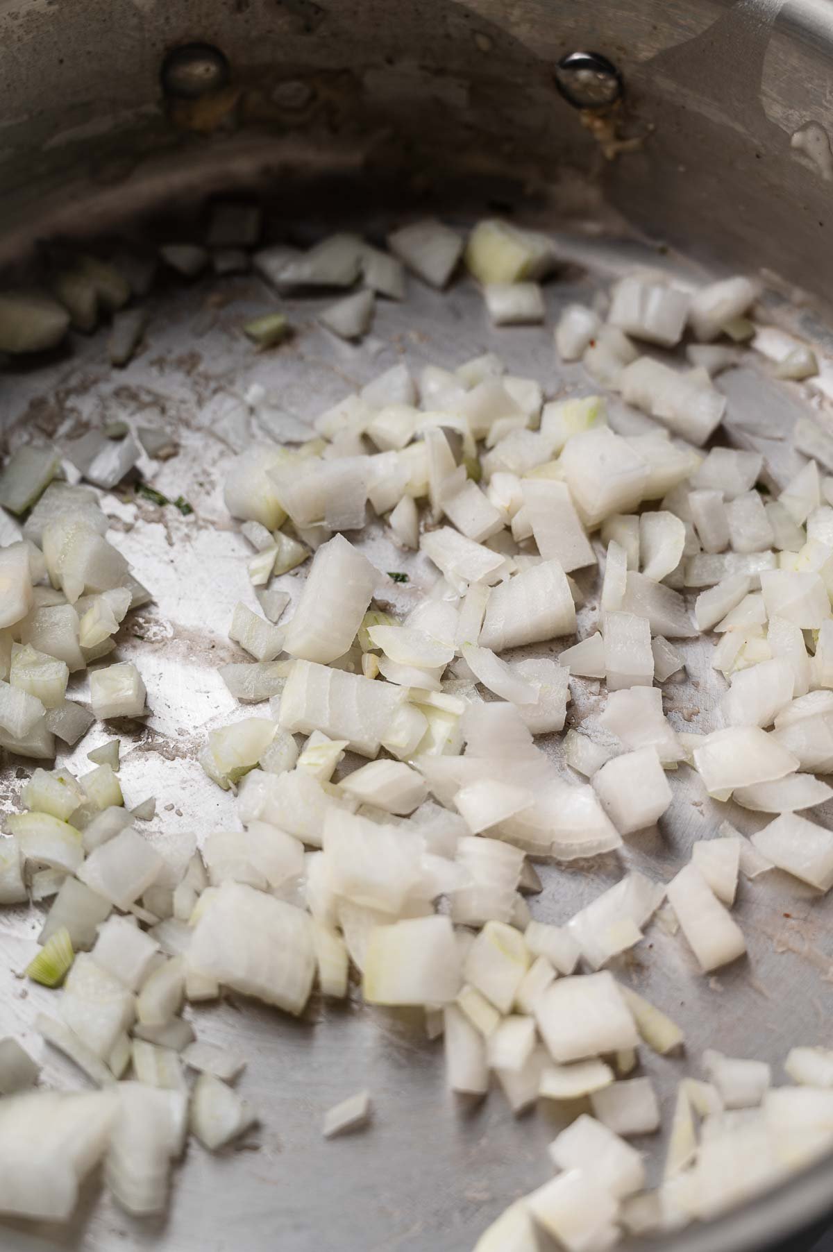 a large pan with onion.