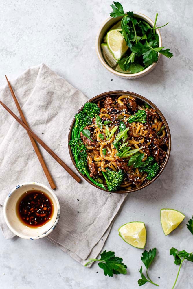 Vegan Sesame Beef Yaki Udon Noodles - thank you berry much