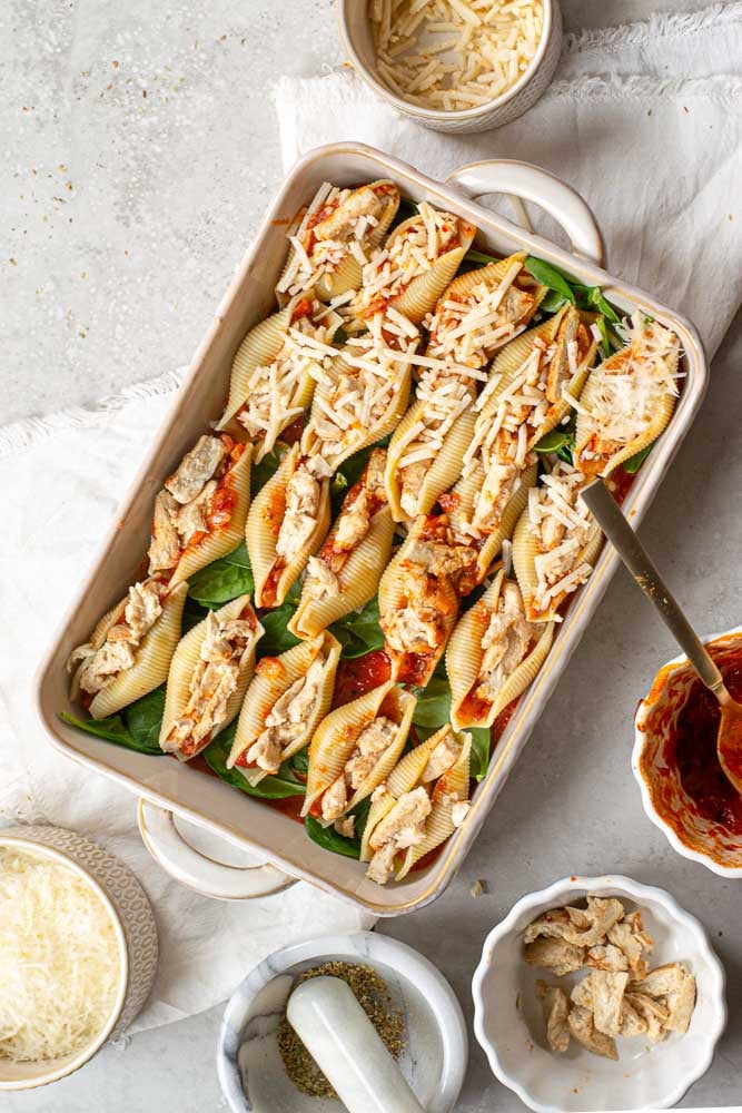 vegan stuffed shells in pan