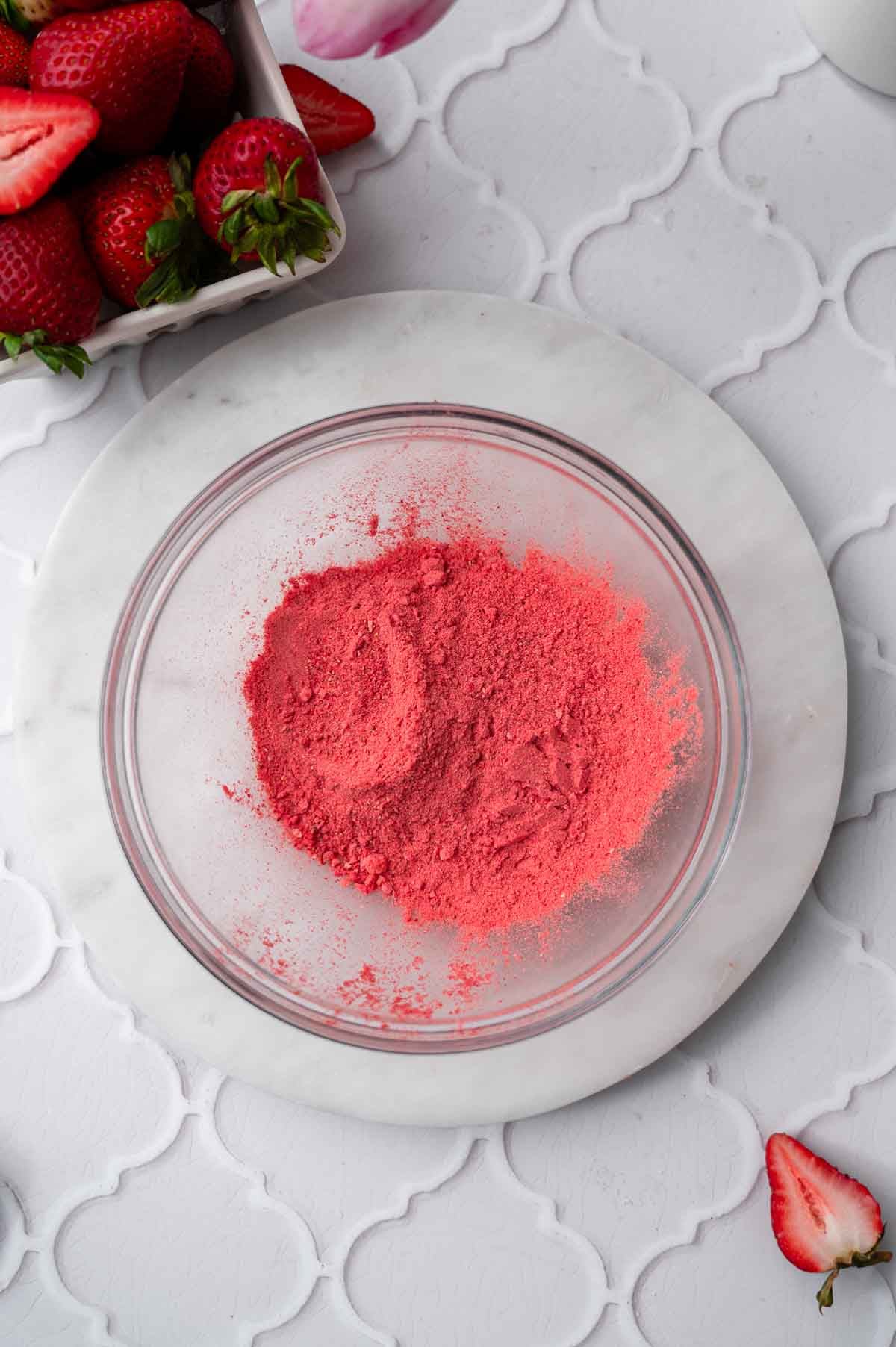 blended freeze dried strawberries.