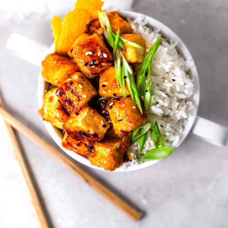 vegan orange 'chicken' tofu