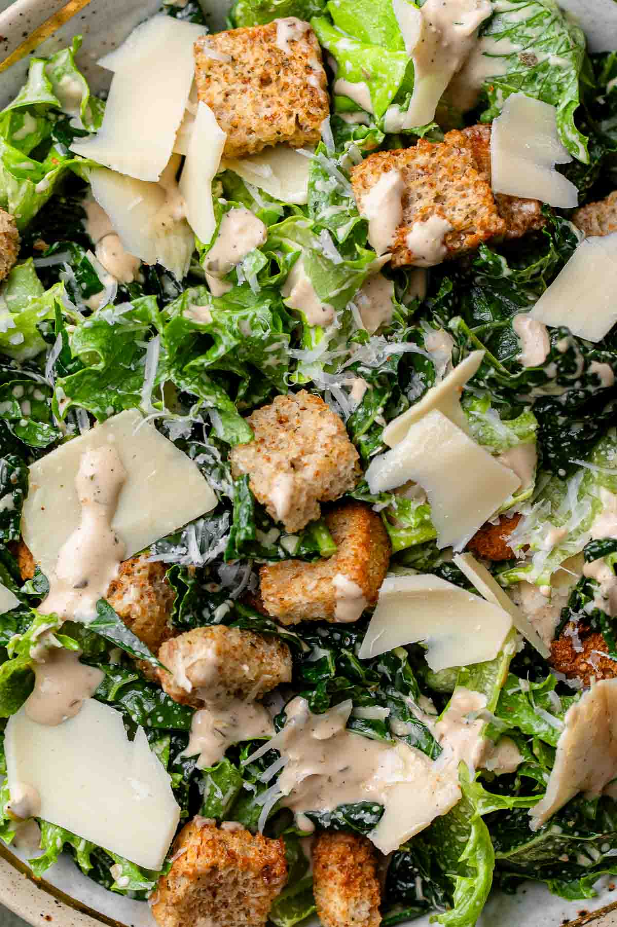 a close up of the vegan caesar salad.
