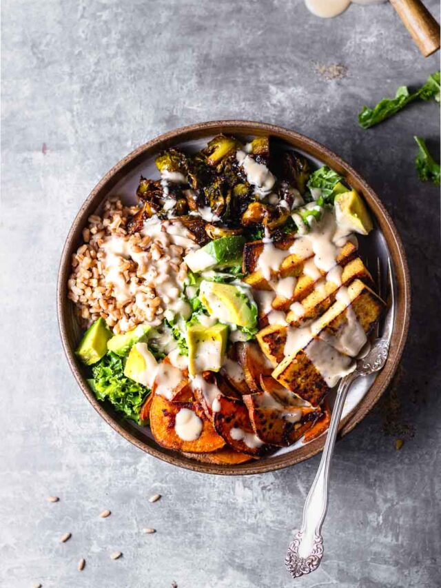 Balanced Tofu Nourish Bowl with Farro Story
