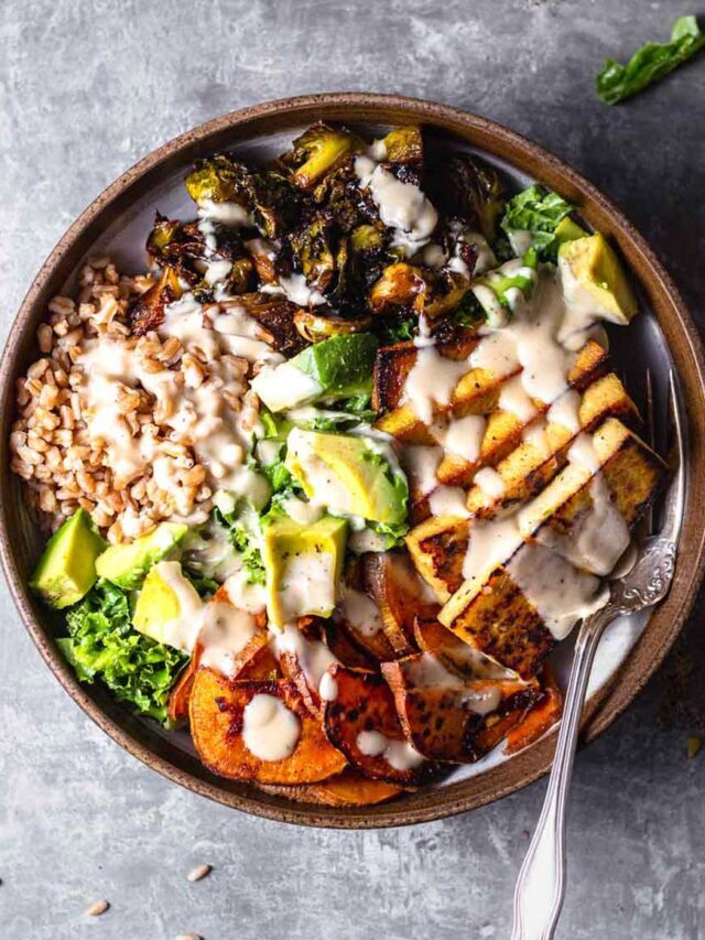 Warm Grain Bowl with Farro & Sweet Potatoes