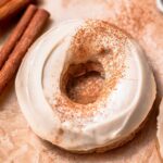vegan maple donut with maple glaze.
