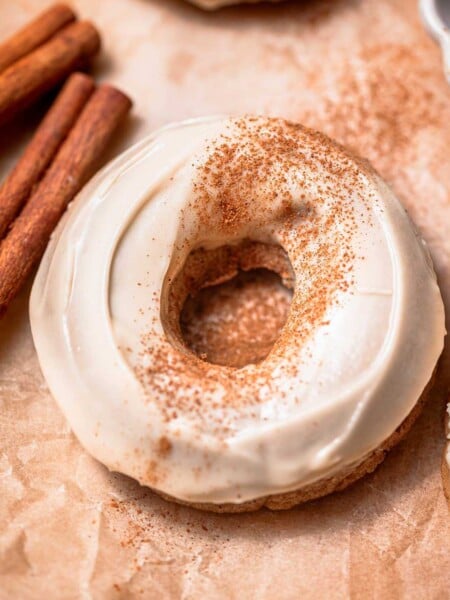 vegan maple donut with maple glaze.