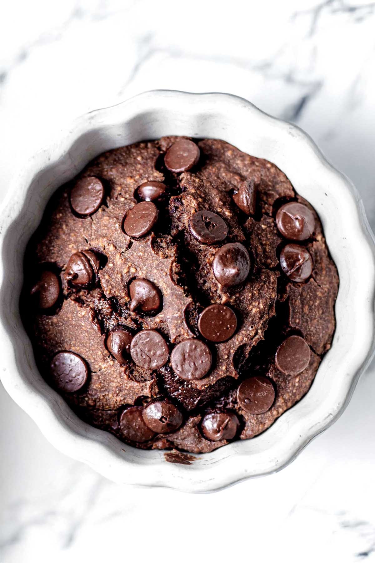 baked nutella oats on a marble counter.