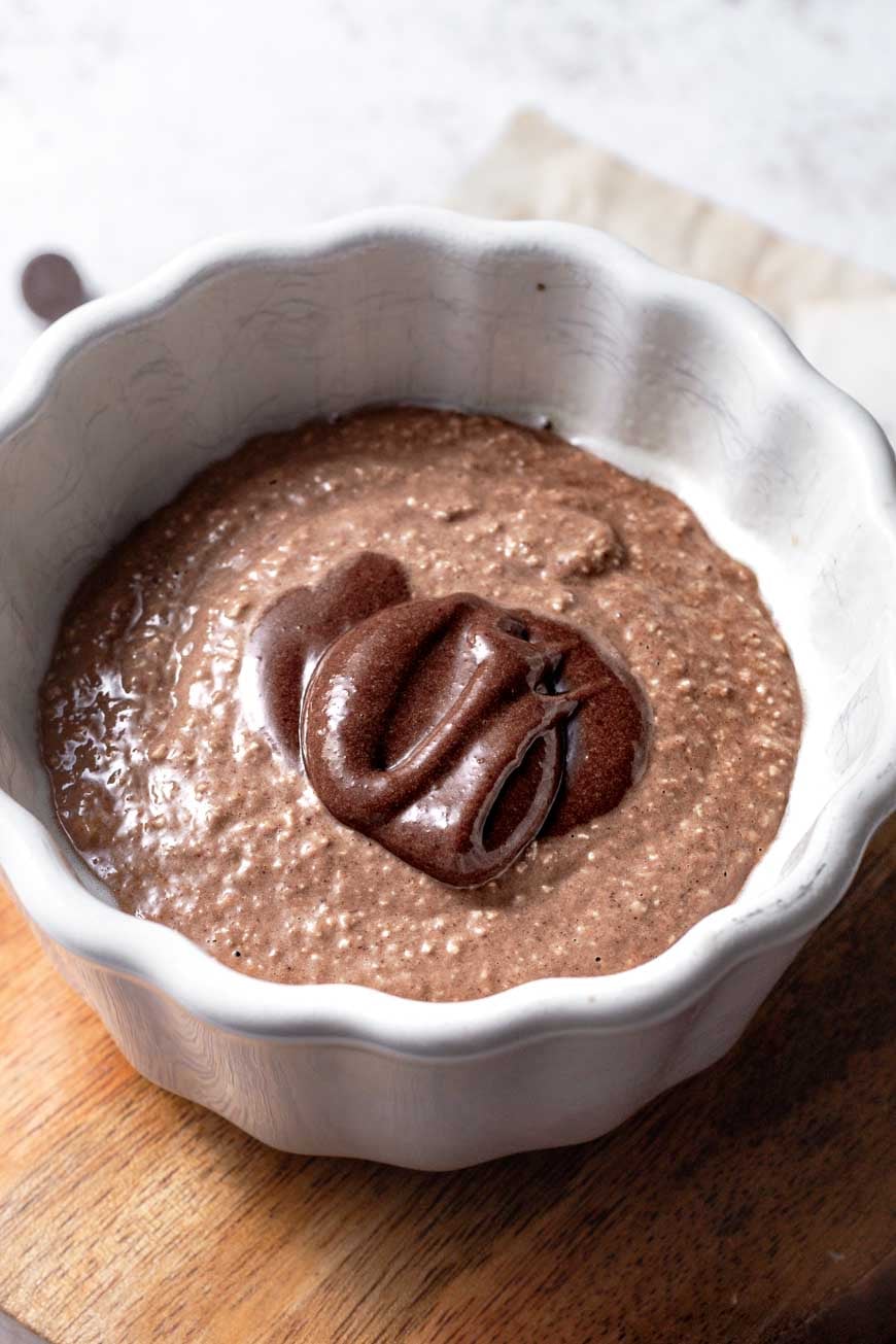 blended chocolate oats with nutella on top.