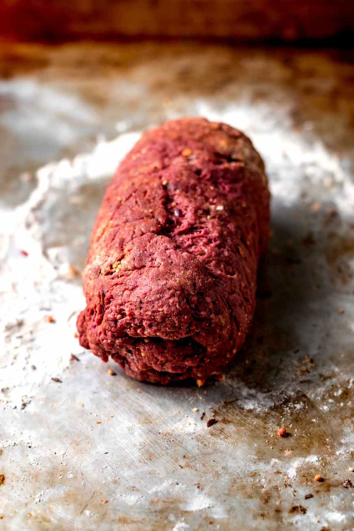 the seitan salami rolled up.