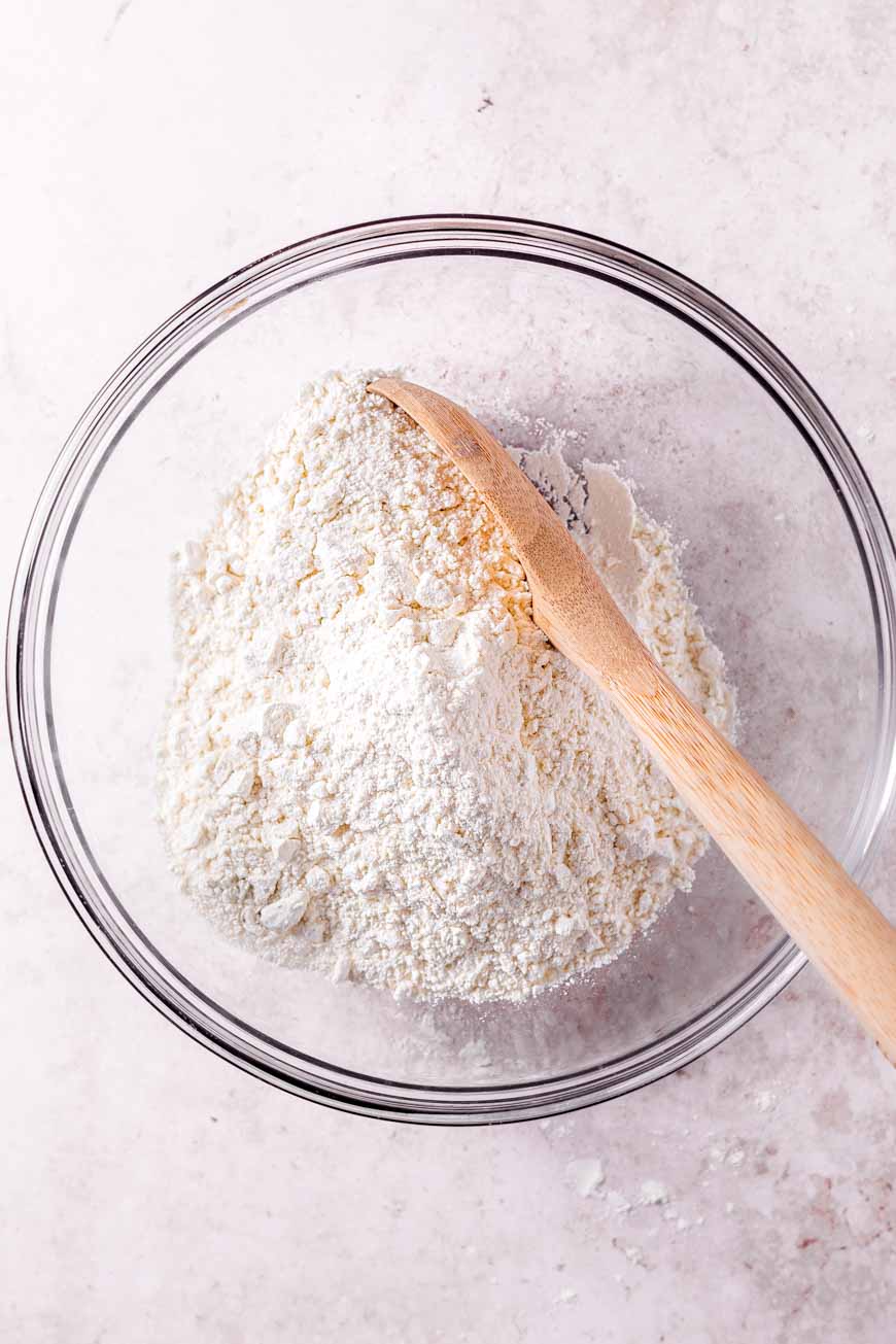 flour in a glass bowl.