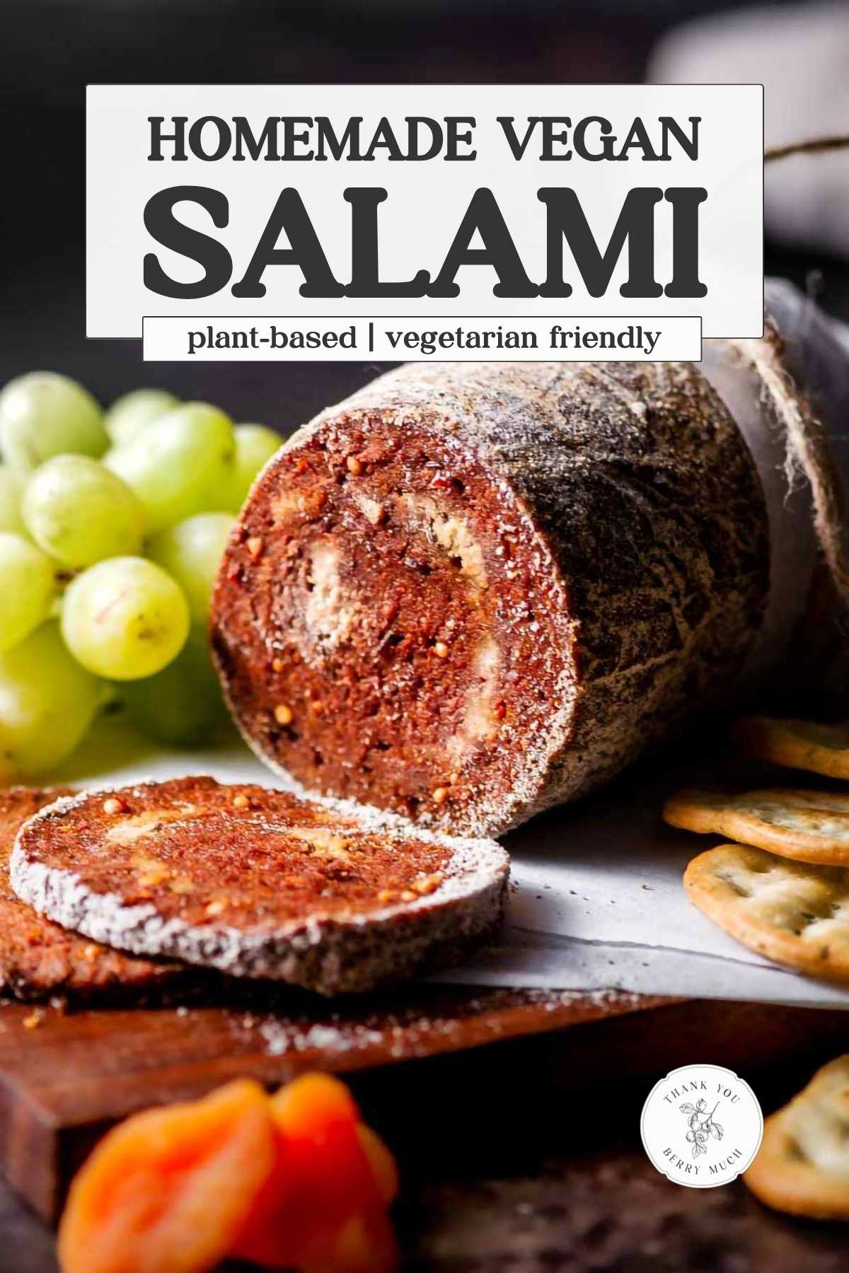 a pinterest image for the vegetarian salami recipe.