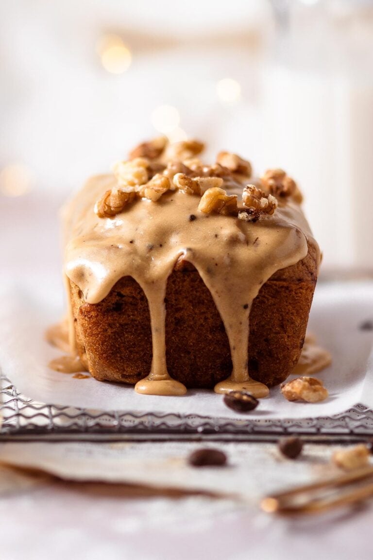 a loaf of coffee and walnut cake.