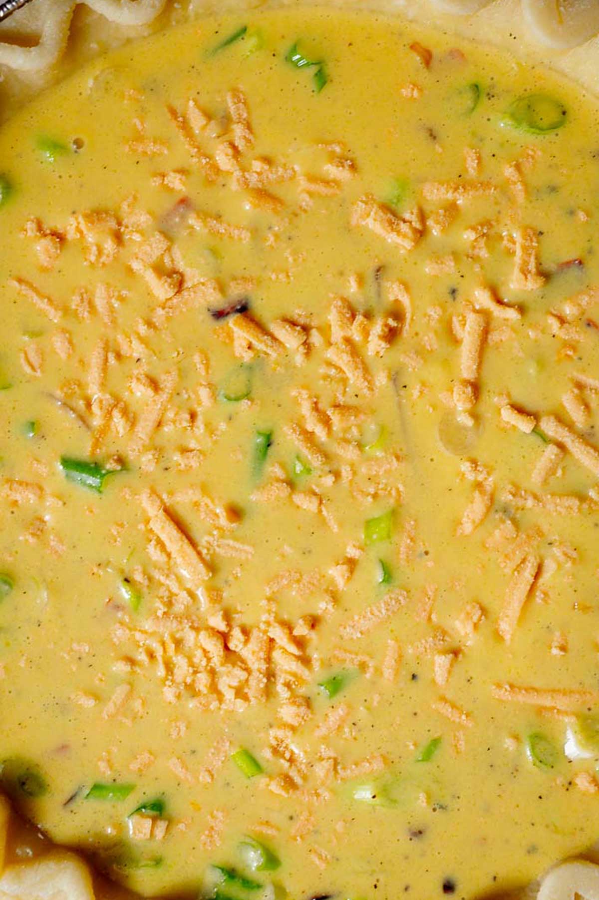 vegan quiche filling in the crust.