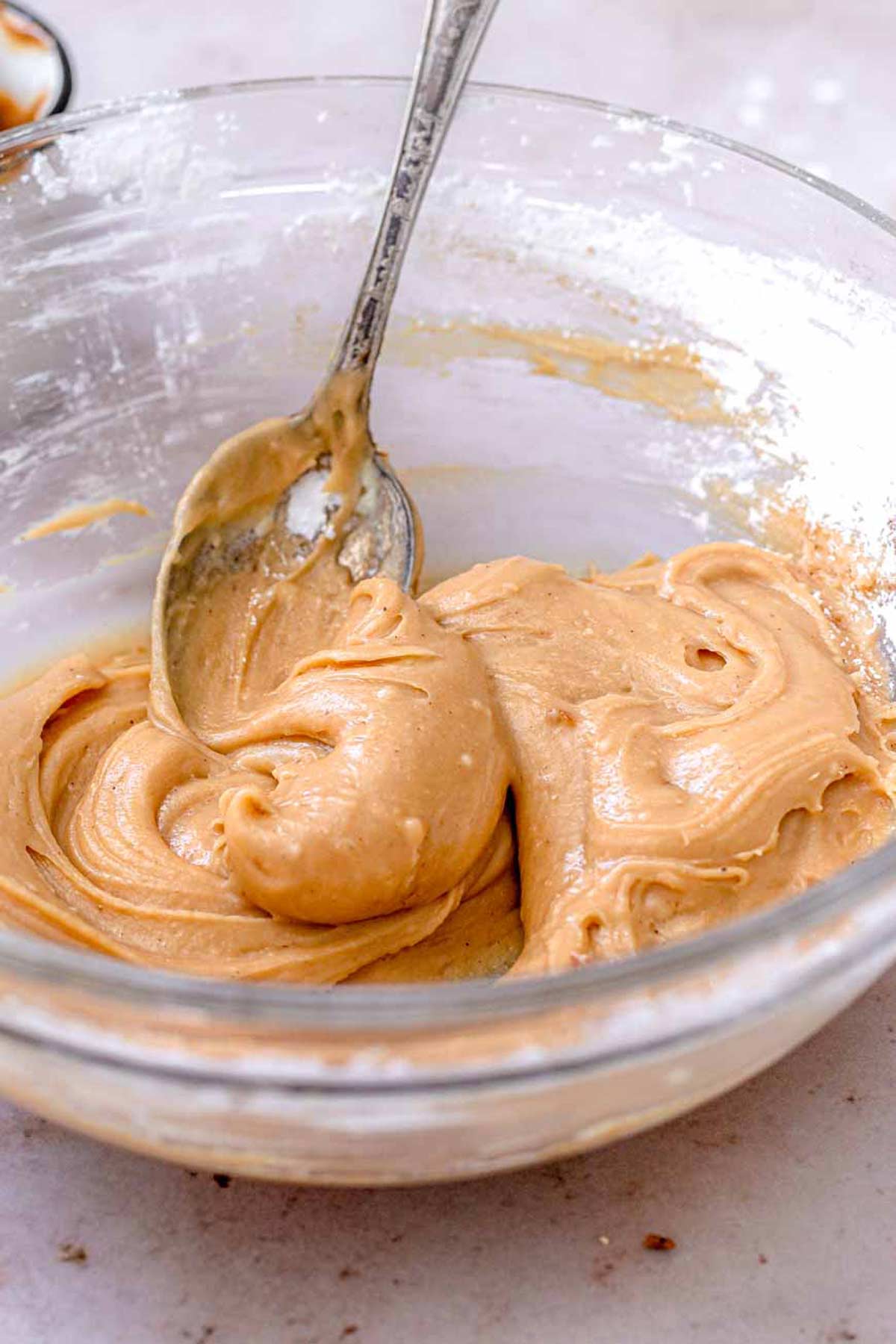 the cookie butter icing in a small glass bowl.