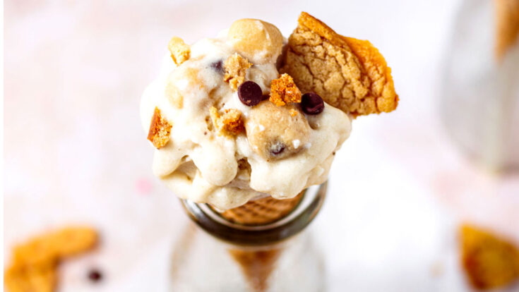 cookie dough nice cream in a cone.