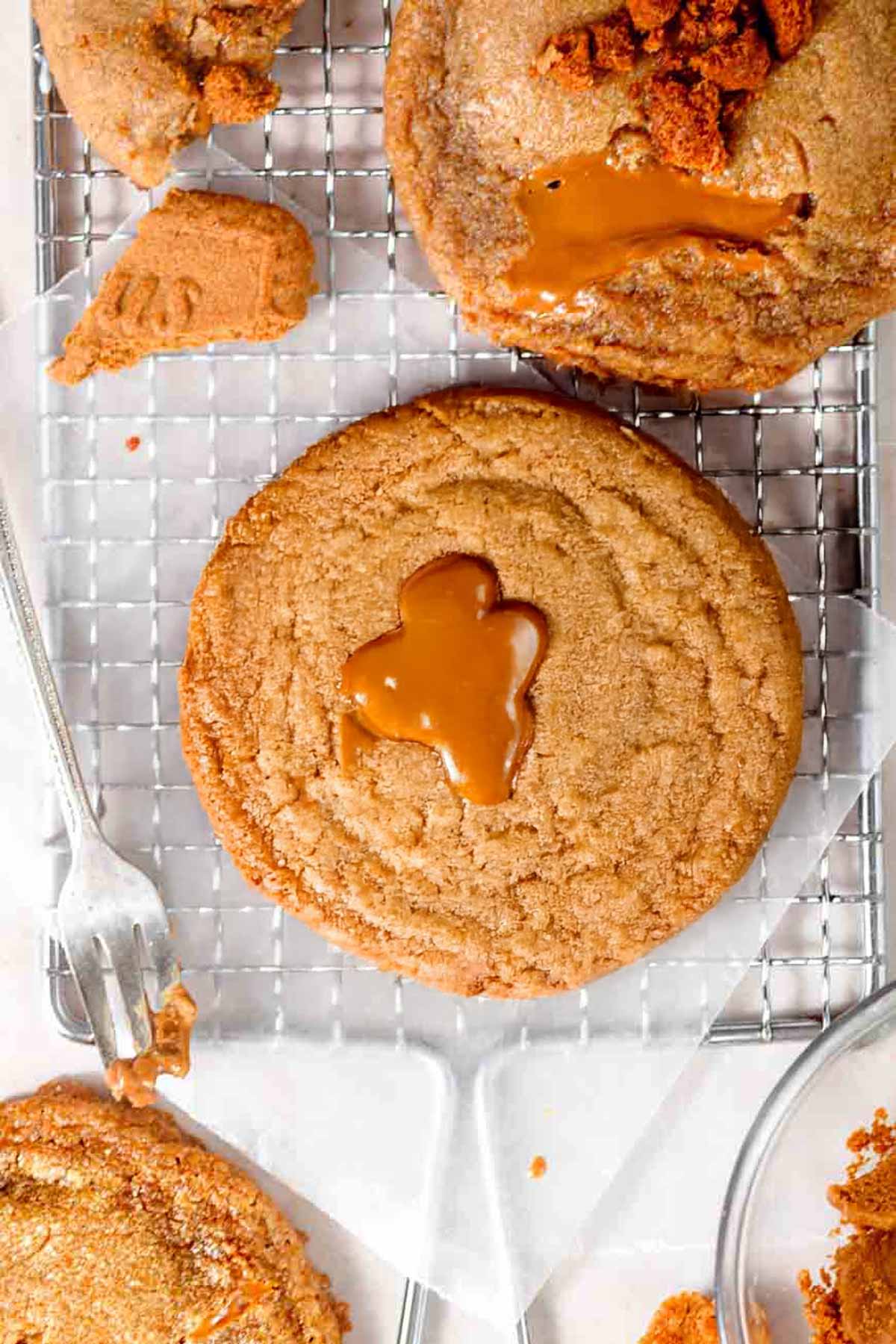 stuffed biscoff cookie butter lava cookies.