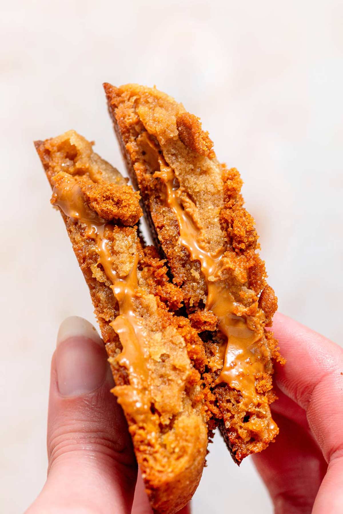 crisp vegan cookie butter cookies with a lava center.