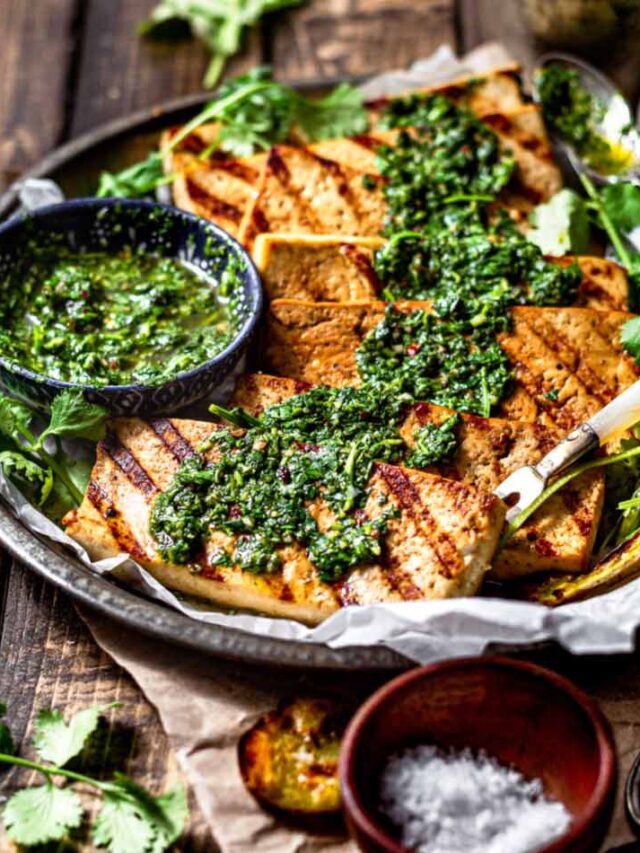 marinated grilled tofu steaks with chimichurri.