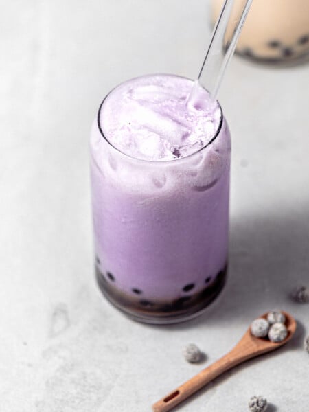 taro milk tea with taro paste.