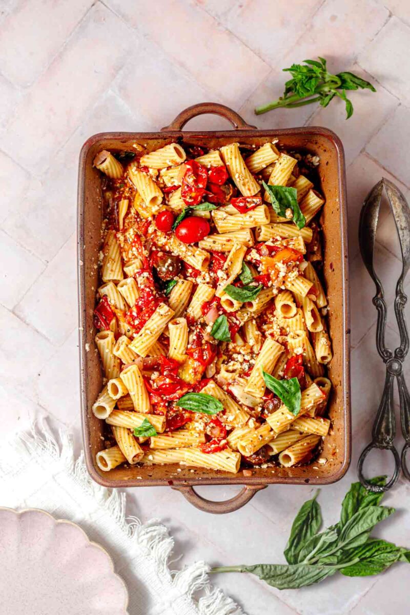 Vegan Baked Cherry Tomato Feta Pasta (TikTok) Thank You Berry Much