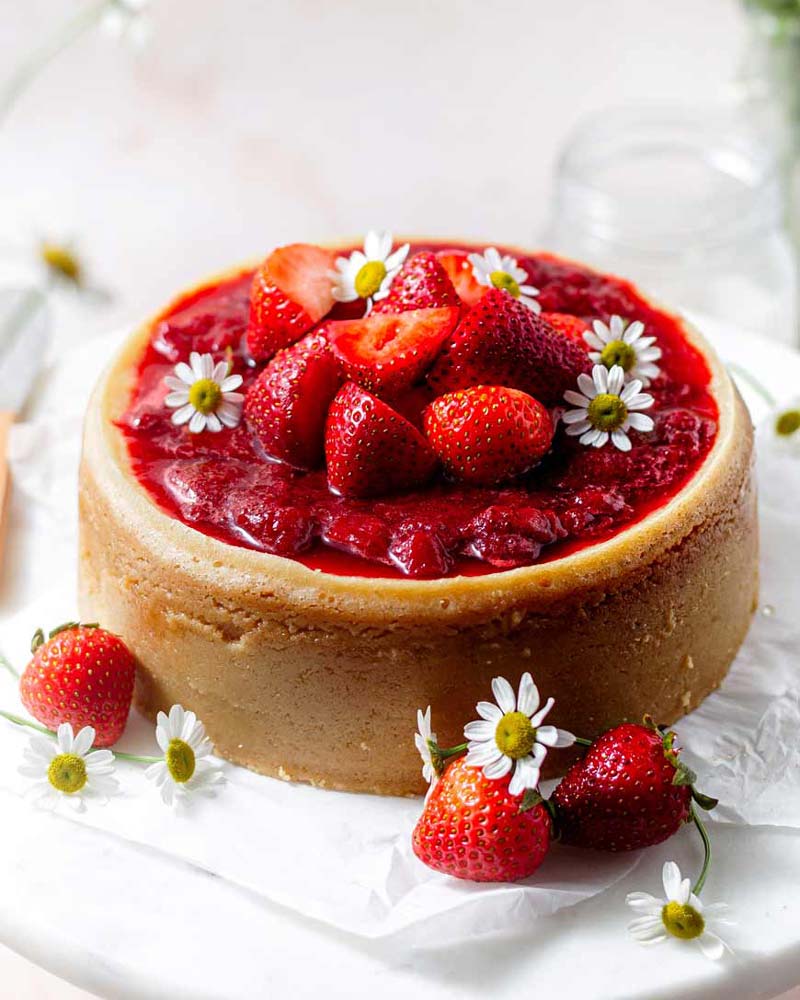 The Best Baked Eggless Cheesecake with Strawberries