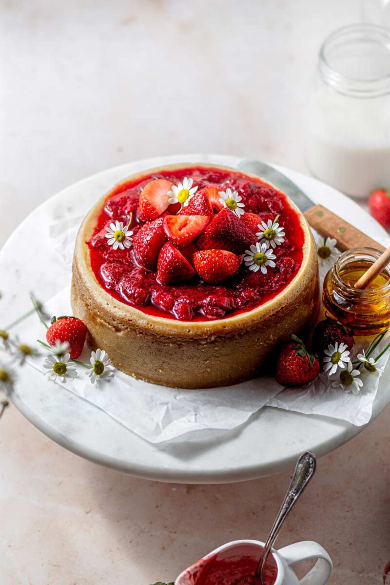 The Best Baked Eggless Cheesecake with Strawberries