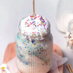 cake batter overnight oats with funfetti sprinkles.
