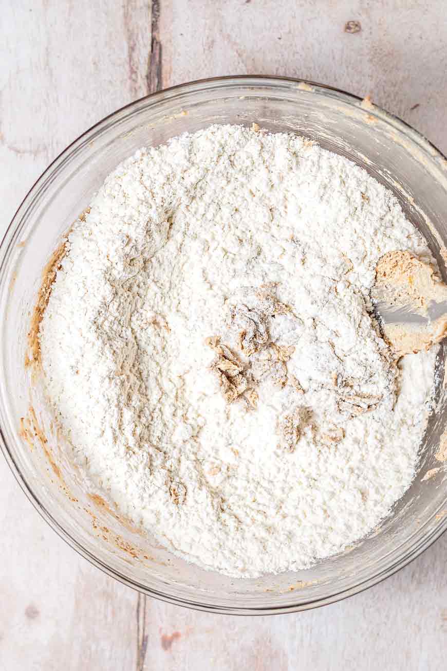 flour on top of vegan cookie dough.