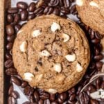 a fudgy vegan coffee cookie with white chocolate.