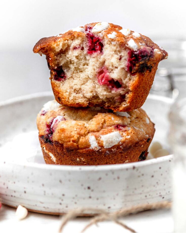 vegan raspberry white chocolate muffin