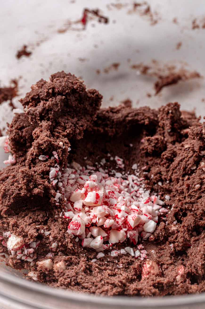 the crushed candy canes in the cookie dough.