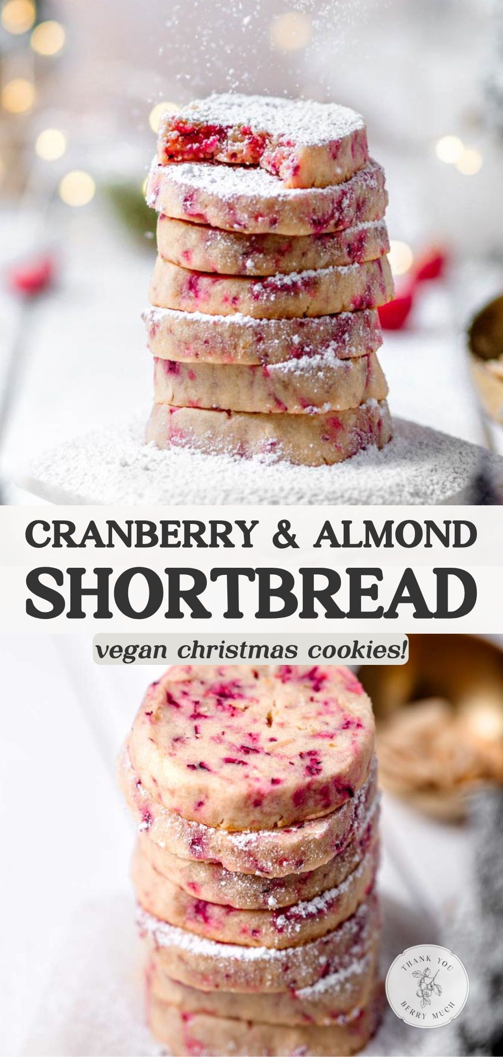 a pinterest pin for the cranberry almond shortbread