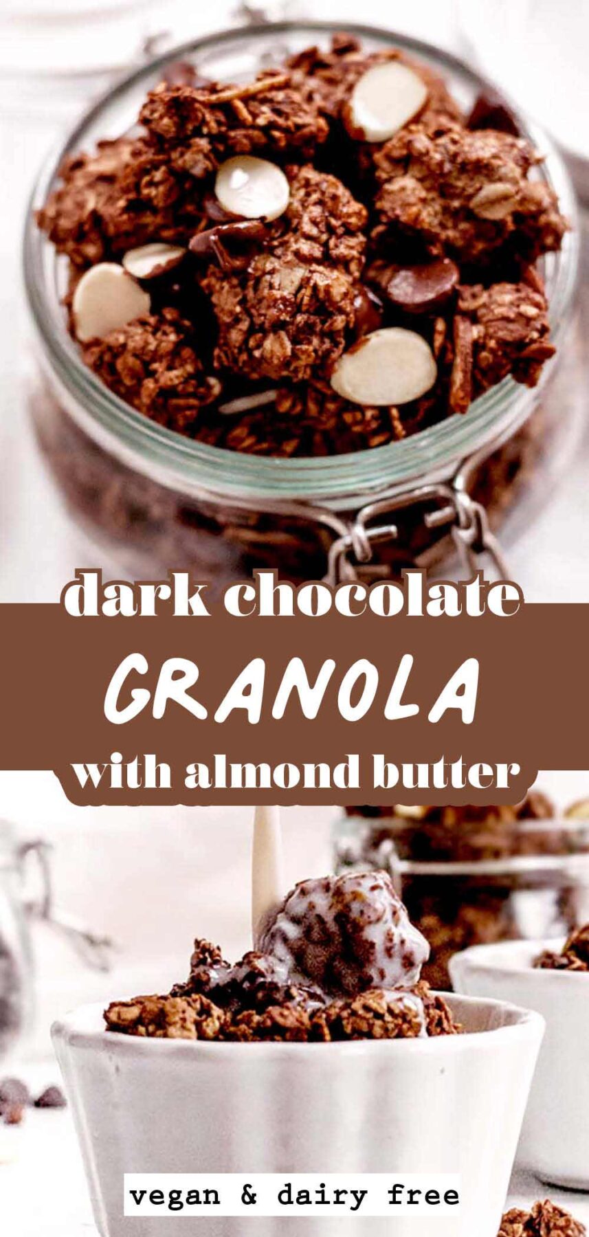 dark chocolate granola with almond butter.