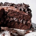 moist chocolate crunch cake with rice krispies.