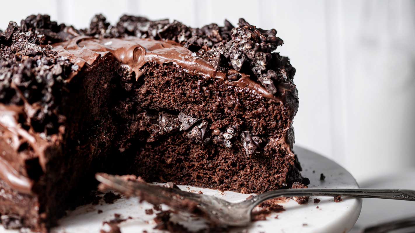 Moist Chocolate Crunch Cake with Rice Krispies