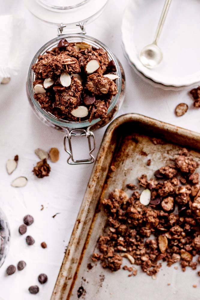 the almond butter granola in a airtight jar.