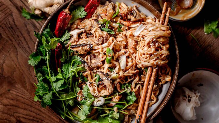 creamy peanut miso noodles.