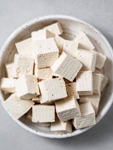 tofu cubes in a bowl.