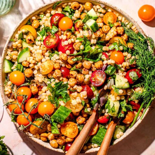Vegan Lemon Herb Pearl Couscous Salad with Chickpeas