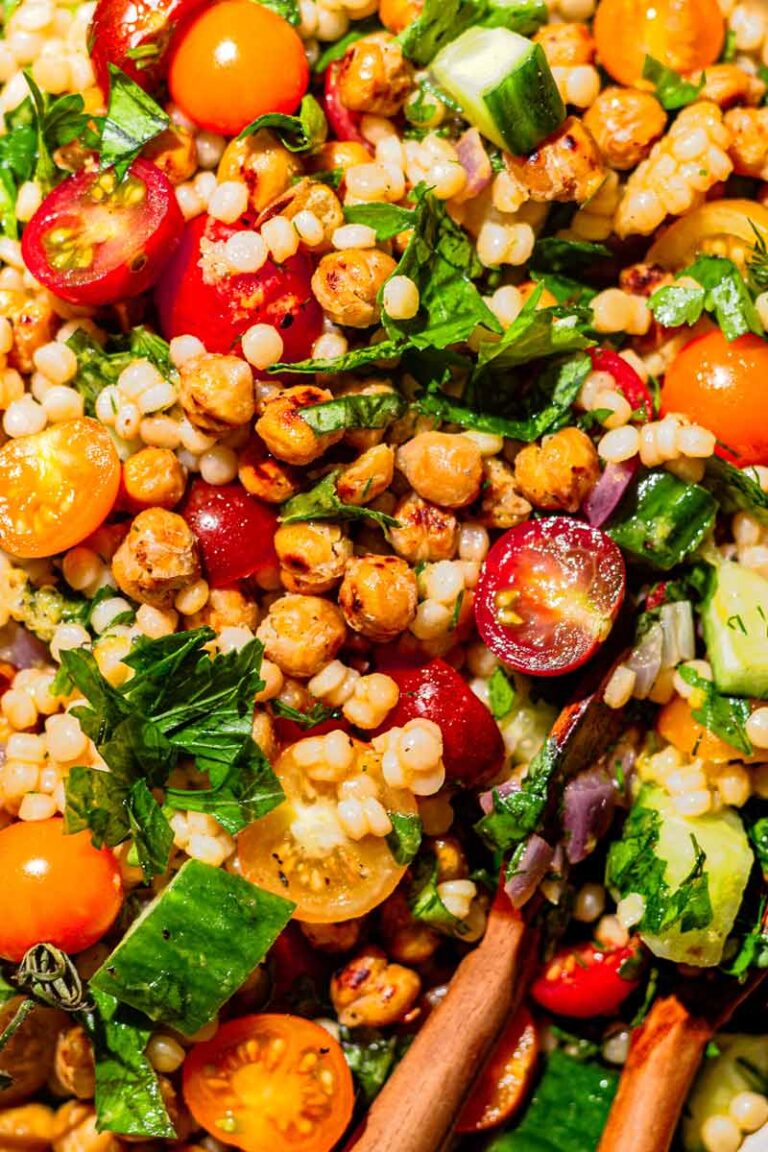 Vegan Lemon Herb Pearl Couscous Salad with Chickpeas