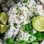 cilantro lime coconut rice in a pot.